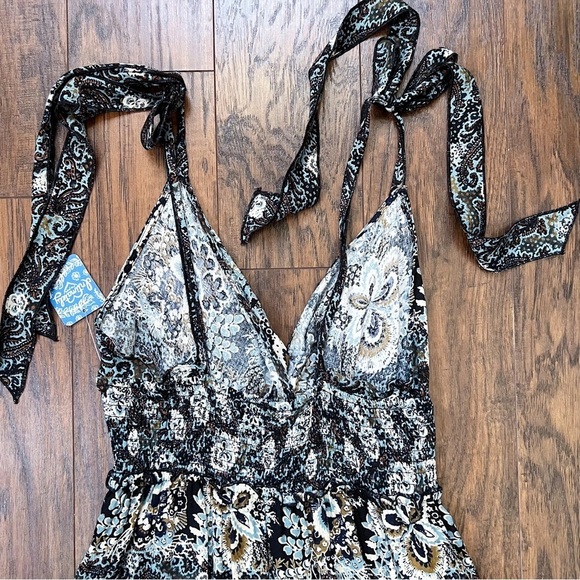 Free People • Let's Smock About It Maxi Slip dress black floral print tiered - Picture 14 of 15